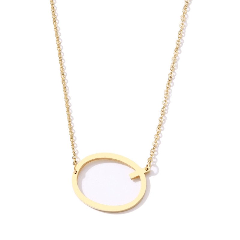 Gold Large Asymmetrical Initial Necklace, letter Q.