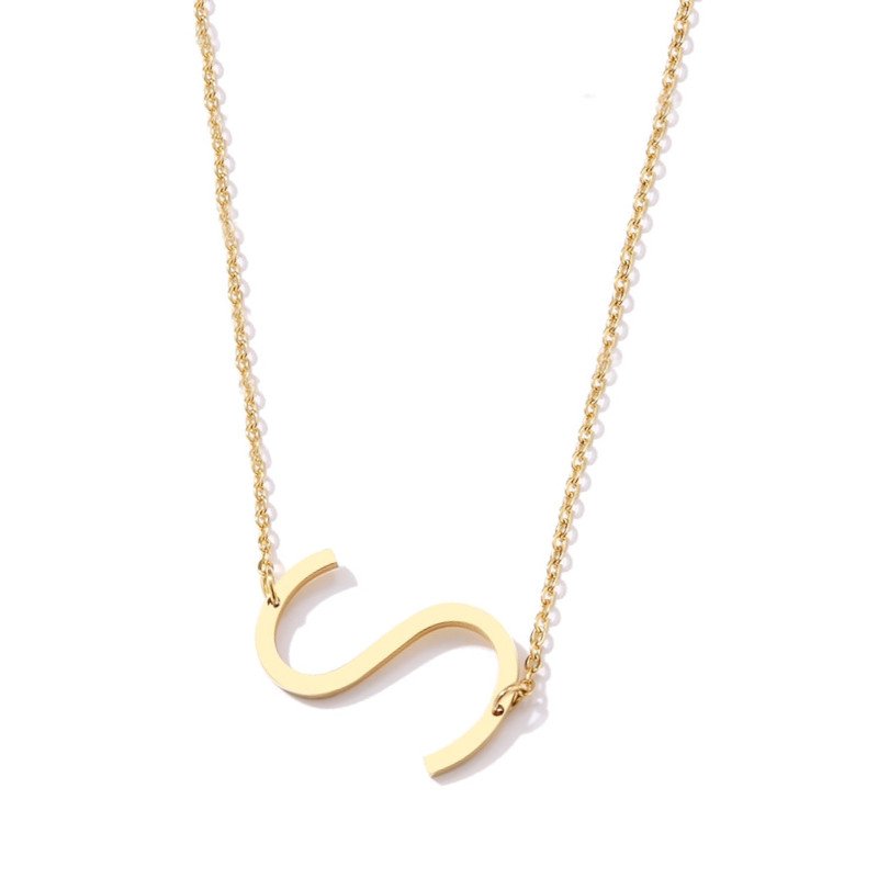 Gold Large Asymmetrical Initial Necklace, letter S.