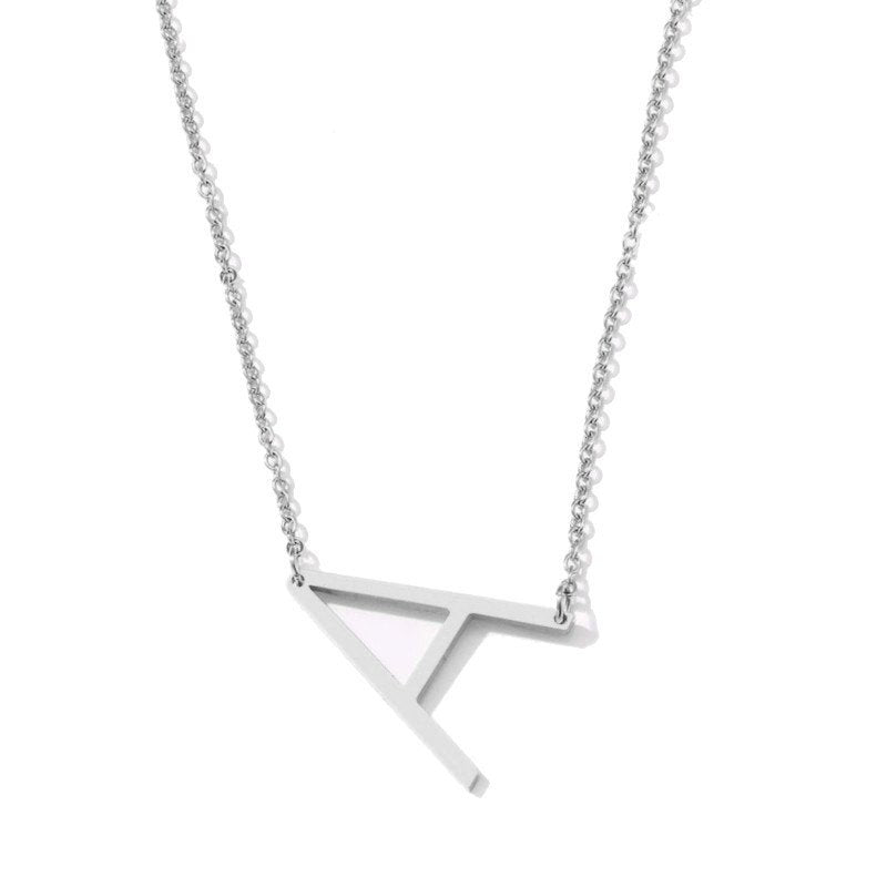 Silver Large Asymmetrical Initial Necklace, letter A.