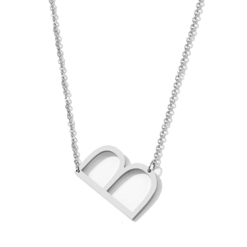 Silver Large Asymmetrical Initial Necklace, letter B.
