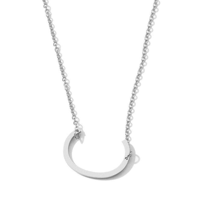 Silver Large Asymmetrical Initial Necklace, letter C.