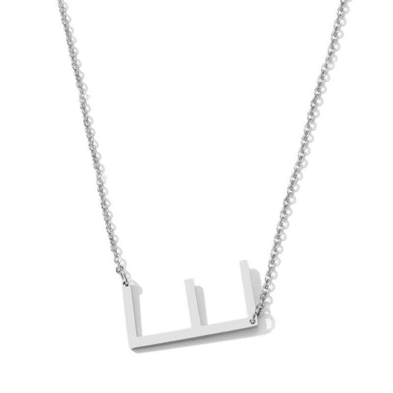 Silver Large Asymmetrical Initial Necklace, letter E.