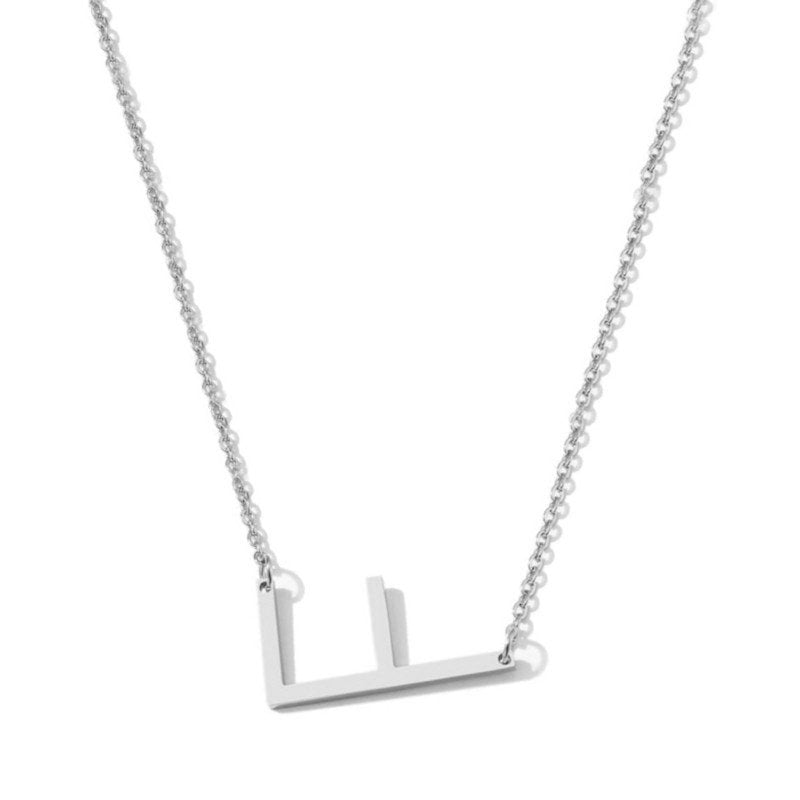 Silver Large Asymmetrical Initial Necklace, letter F.