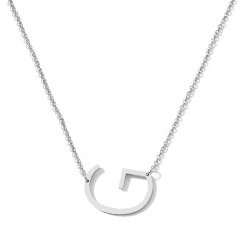 Silver Large Asymmetrical Initial Necklace, letter G.
