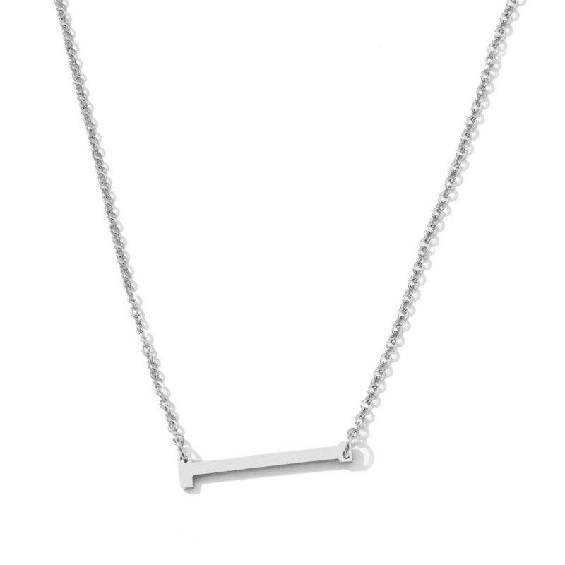 Silver Large Asymmetrical Initial Necklace, letter I.