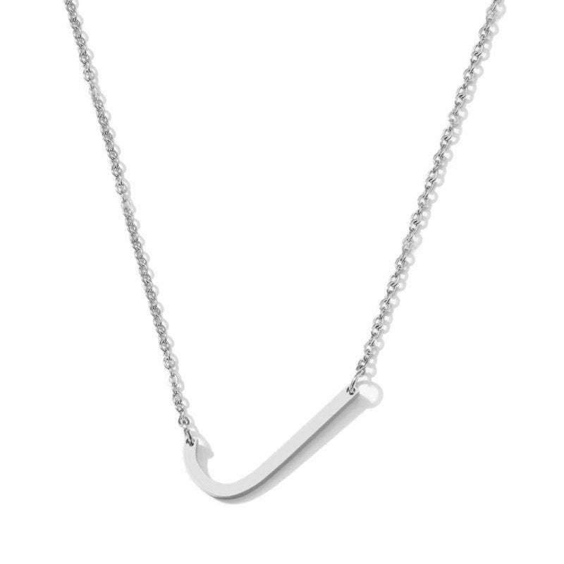 Silver Large Asymmetrical Initial Necklace, letter J.