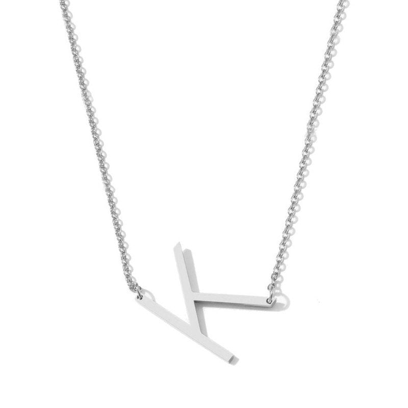 Silver Large Asymmetrical Initial Necklace, letter K.