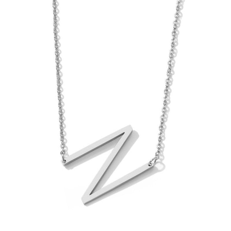 Silver Large Asymmetrical Initial Necklace, letter N.