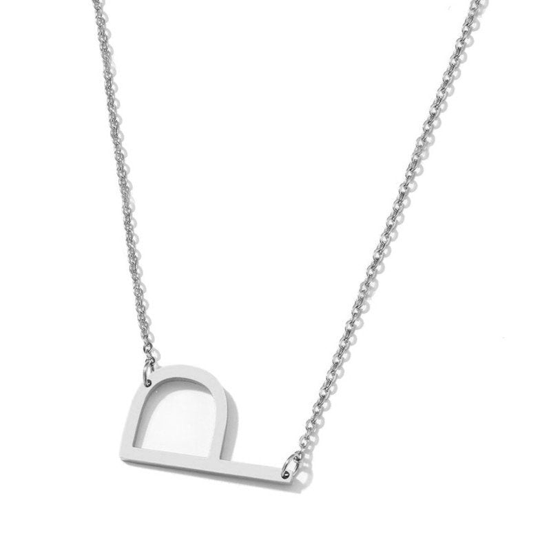 Silver Large Asymmetrical Initial Necklace, letter P.