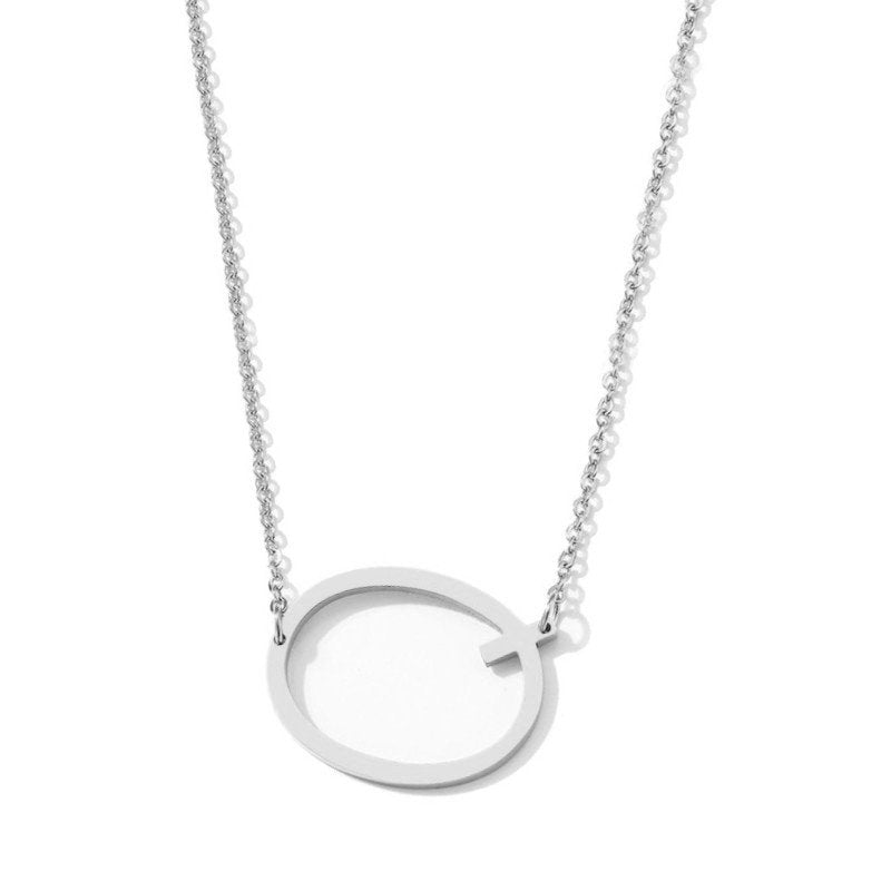 Silver Large Asymmetrical Initial Necklace, letter Q.