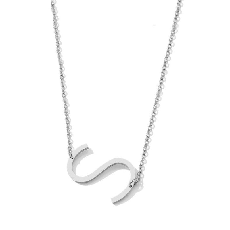 Silver Large Asymmetrical Initial Necklace, letter S.