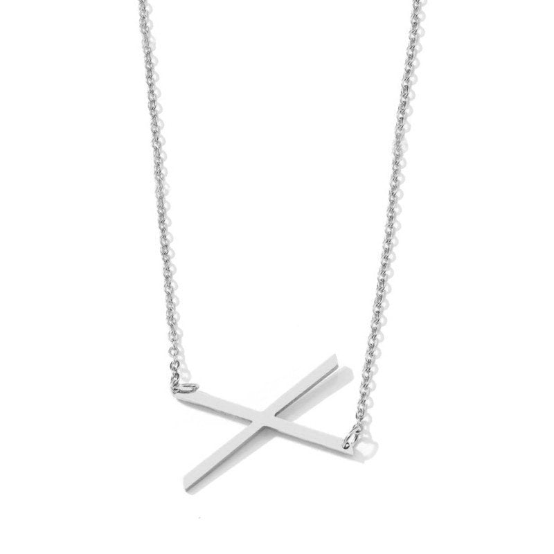 Silver Large Asymmetrical Initial Necklace, letter X.