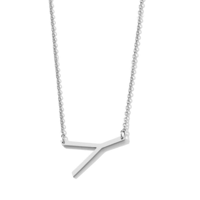 Silver Large Asymmetrical Initial Necklace, letter Y.