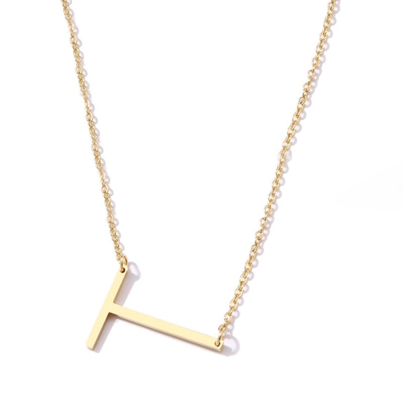 Gold Large Asymmetrical Initial Necklace, letter T.