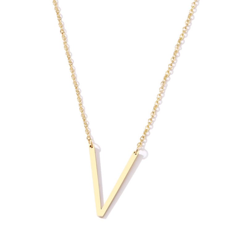Gold Large Asymmetrical Initial Necklace, letter V.