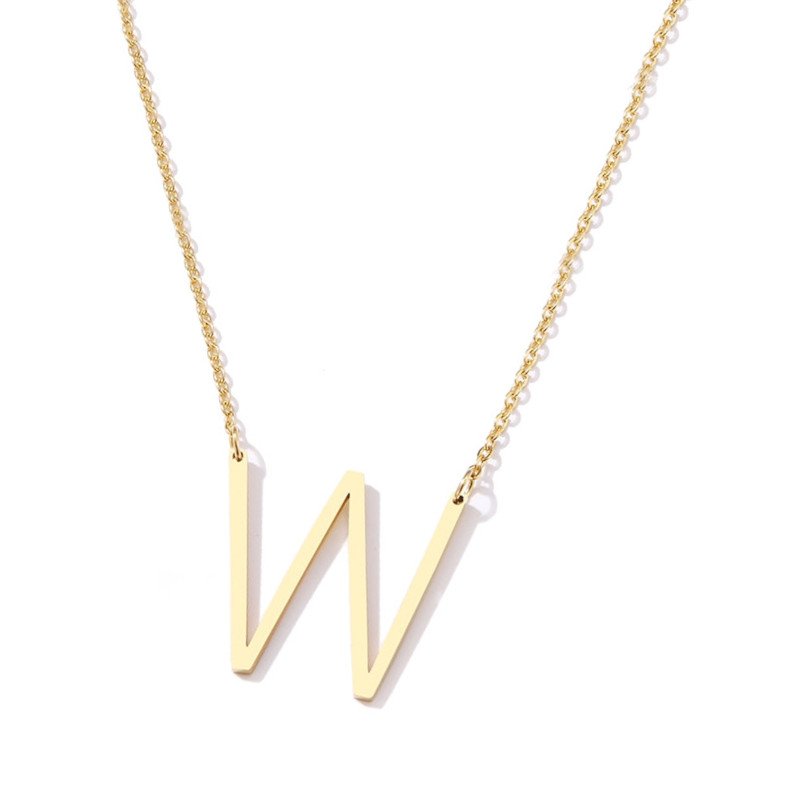 Gold Large Asymmetrical Initial Necklace, letter W.