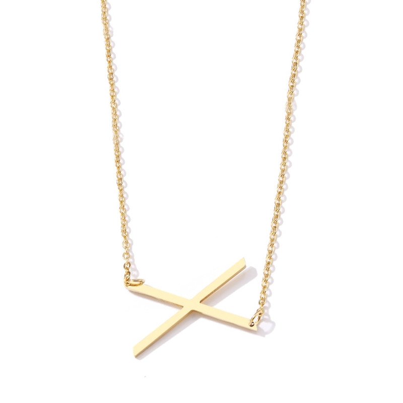 Gold Large Asymmetrical Initial Necklace, letter X.