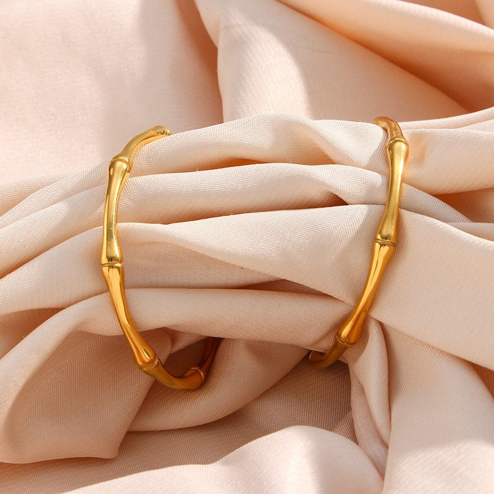 Closeup of the Large Gold Bamboo Hoops.