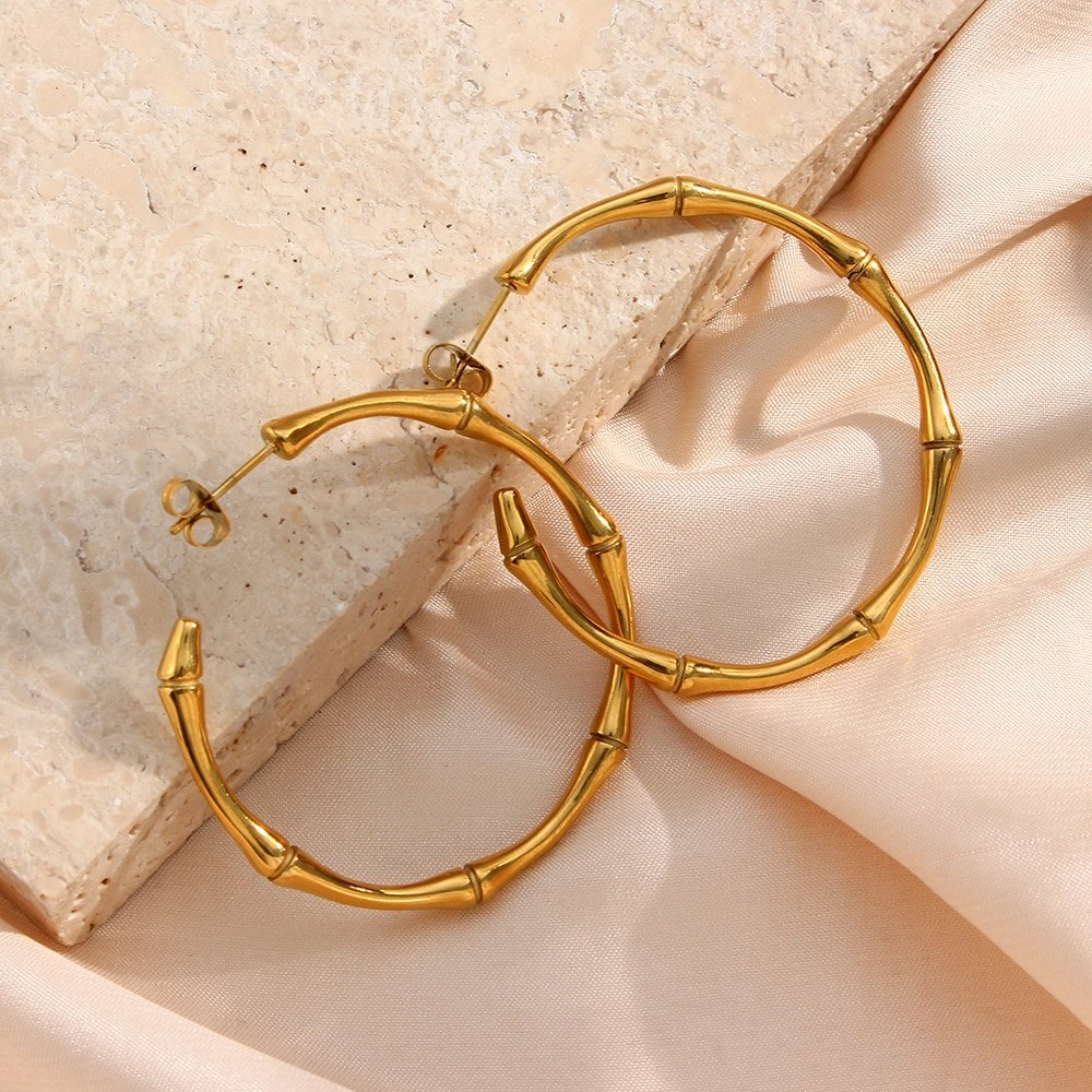 Side view of the Large Gold Bamboo Hoops.