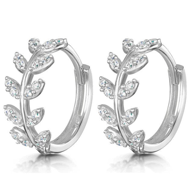 Silver Laurel Leaf CZ Huggies.