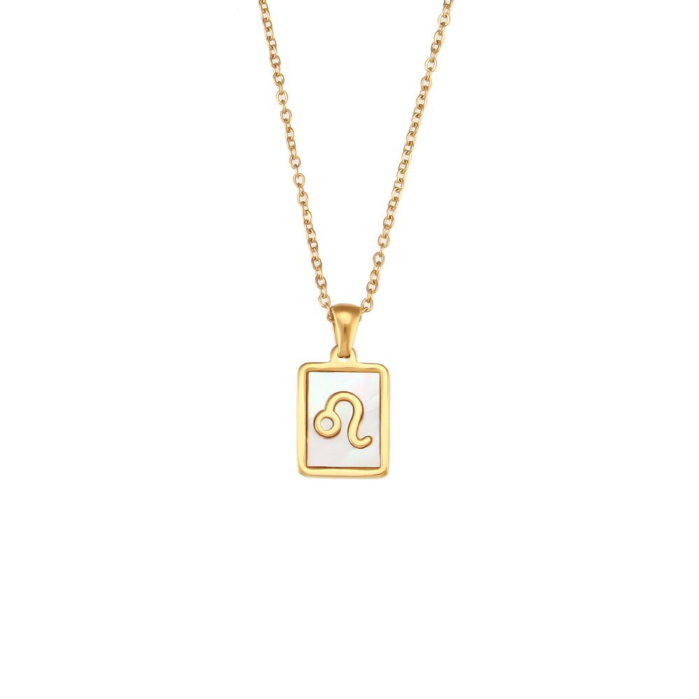 Leo Mother of Pearl Zodiac Gold Necklace.