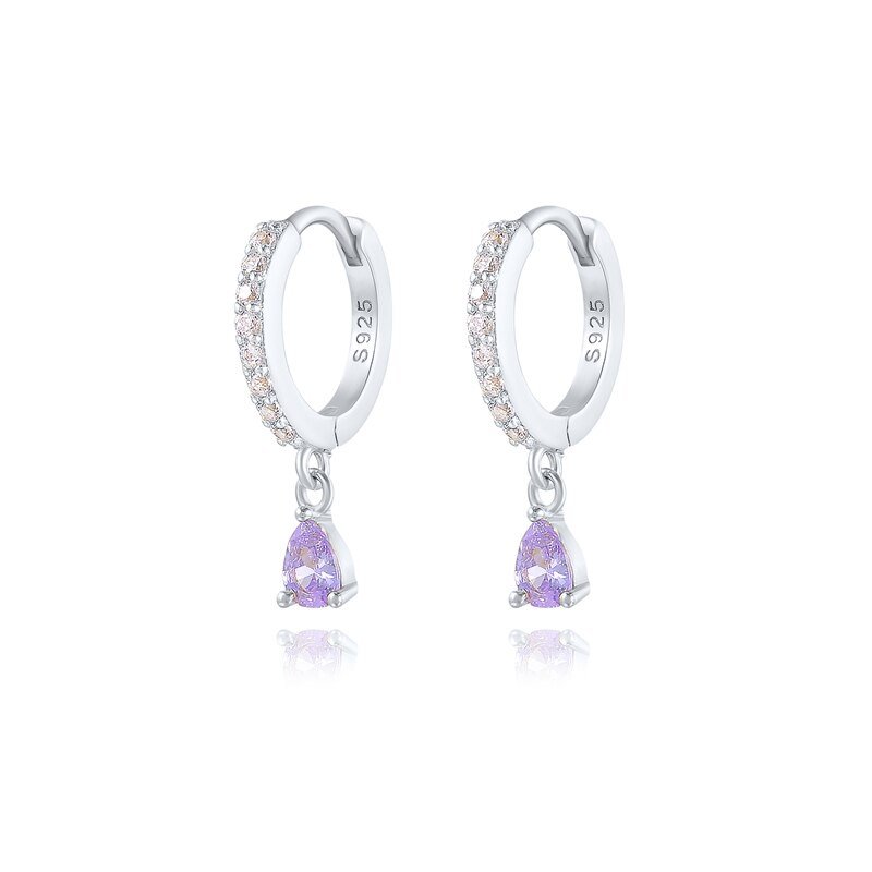 Silver Lilac CZ Teardrop Huggies.