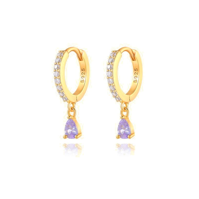 Gold Lilac CZ Teardrop Huggies.