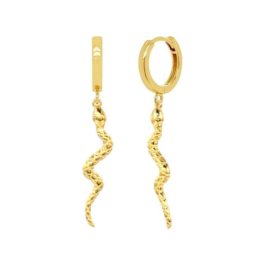 Long Snake Dangle Earrings in gold.