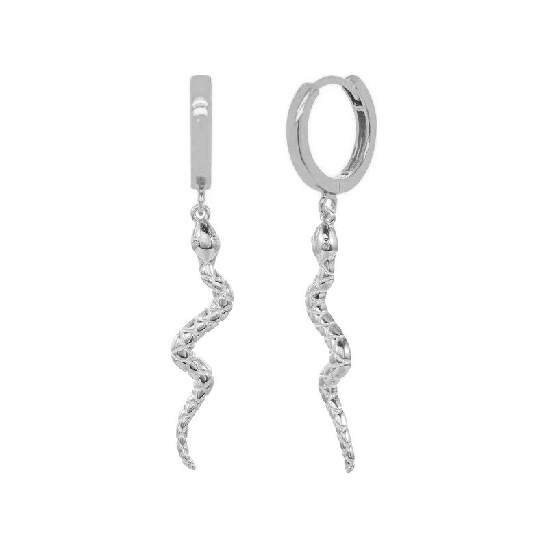 Long Snake Dangle Earrings in silver.