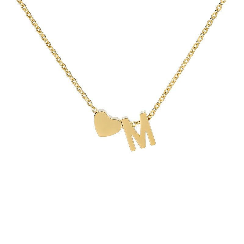 Gold Heart Initial Necklace, letter M.