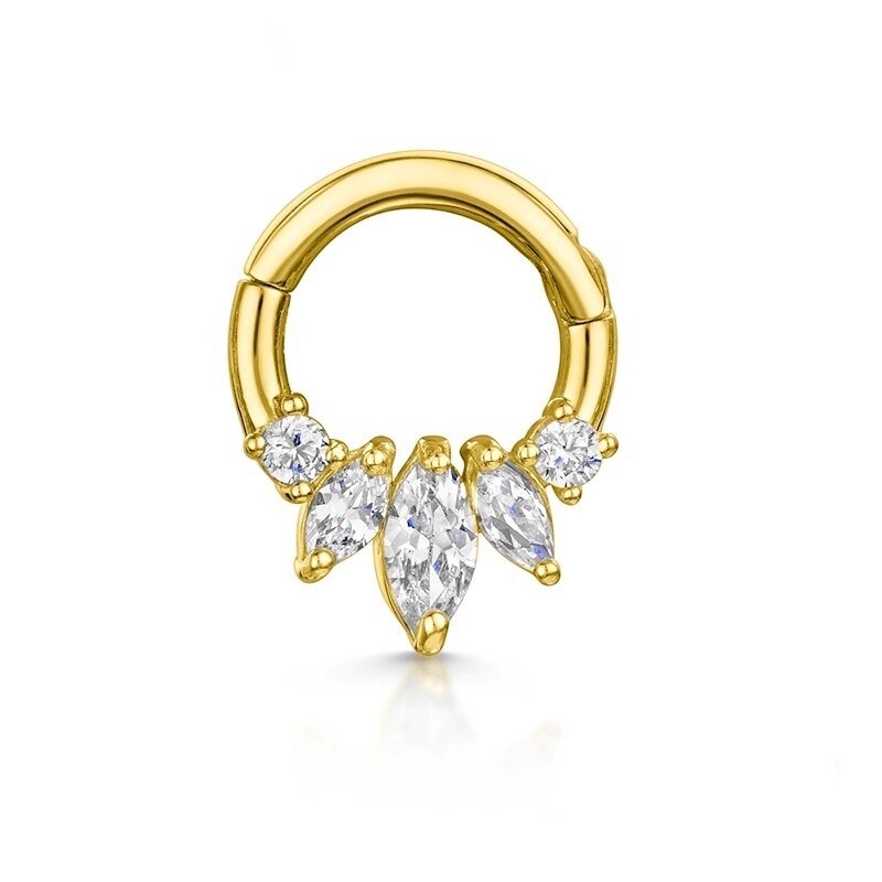 Gold Marquise Crown Rook Cartilage Hoops.