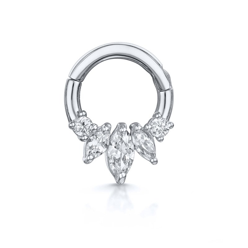 Silver Marquise Crown Rook Cartilage Hoops.