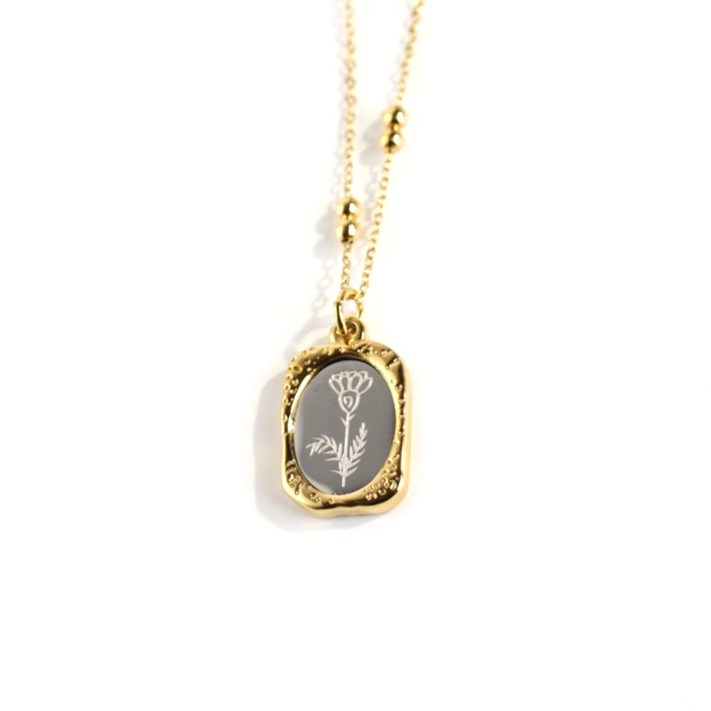 January Carnation Mirrored Birth Flower Gold Necklace.