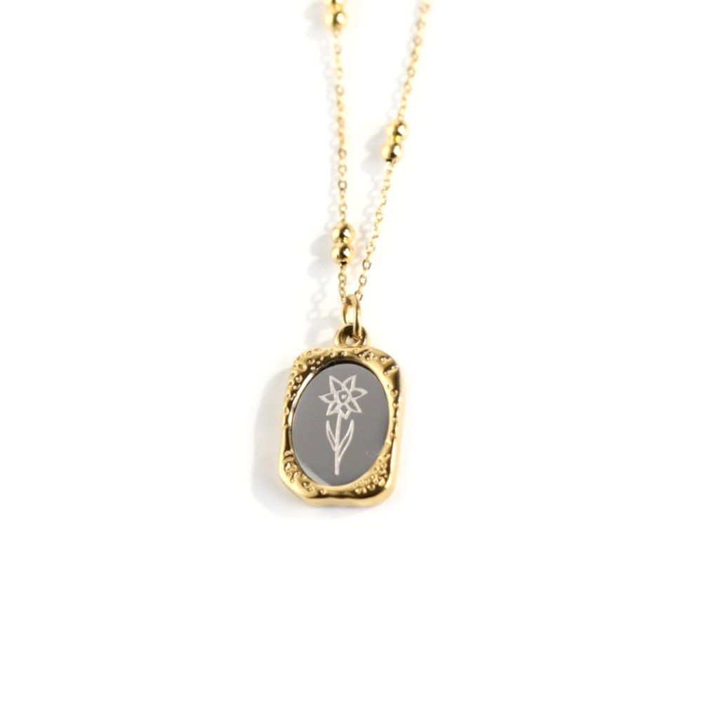 March Daffodil Mirrored Birth Flower Gold Necklace.