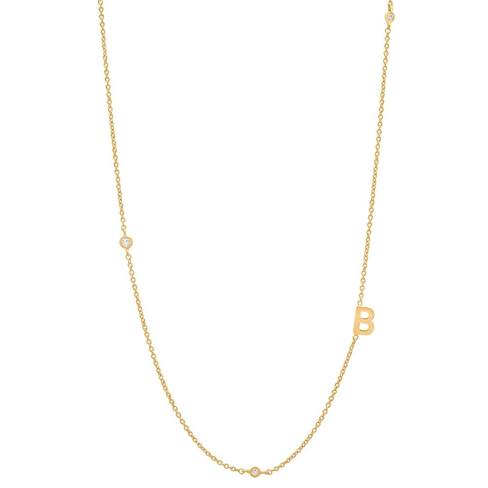Gold Monogram CZ Necklace letter B.