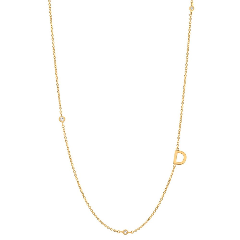 Gold Monogram CZ Necklace letter D.