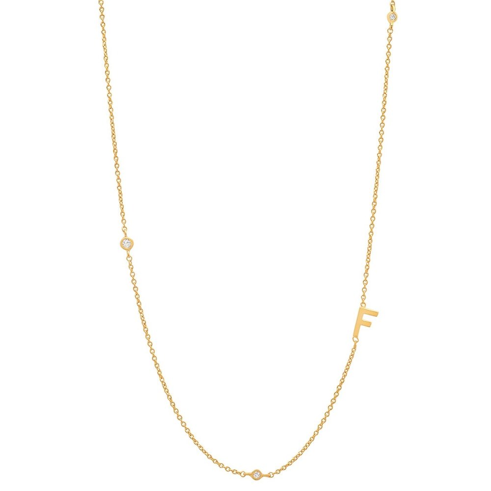 Gold Monogram CZ Necklace letter F.