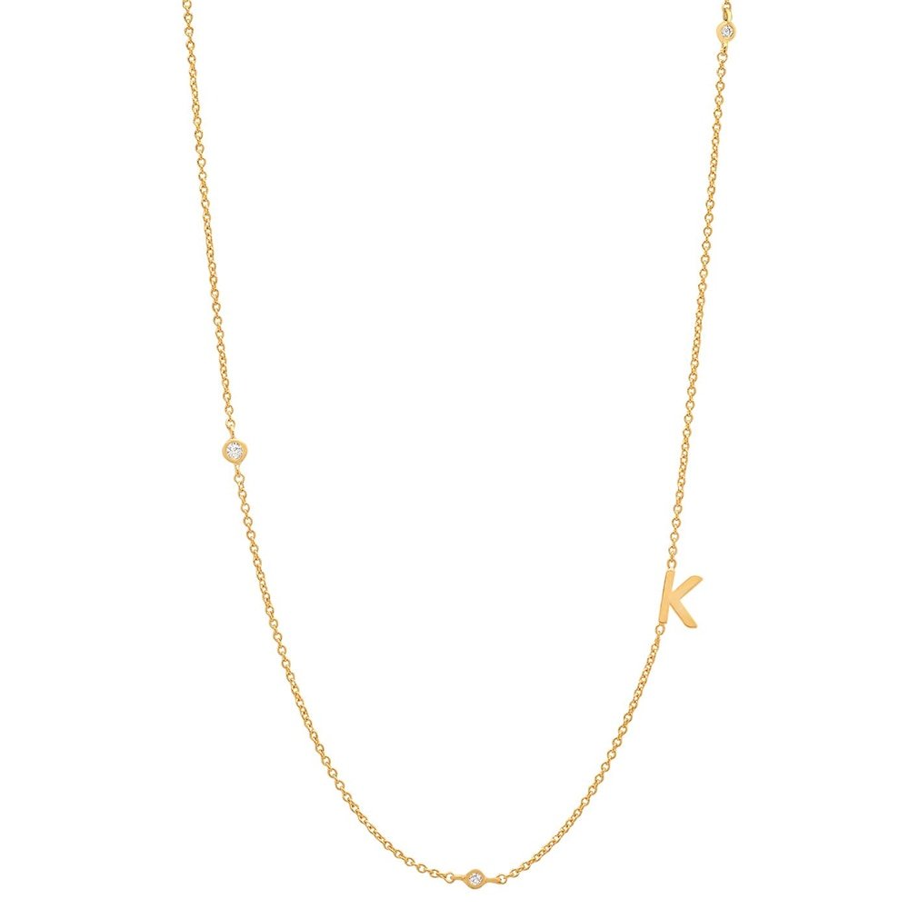 Gold Monogram CZ Necklace letter K.