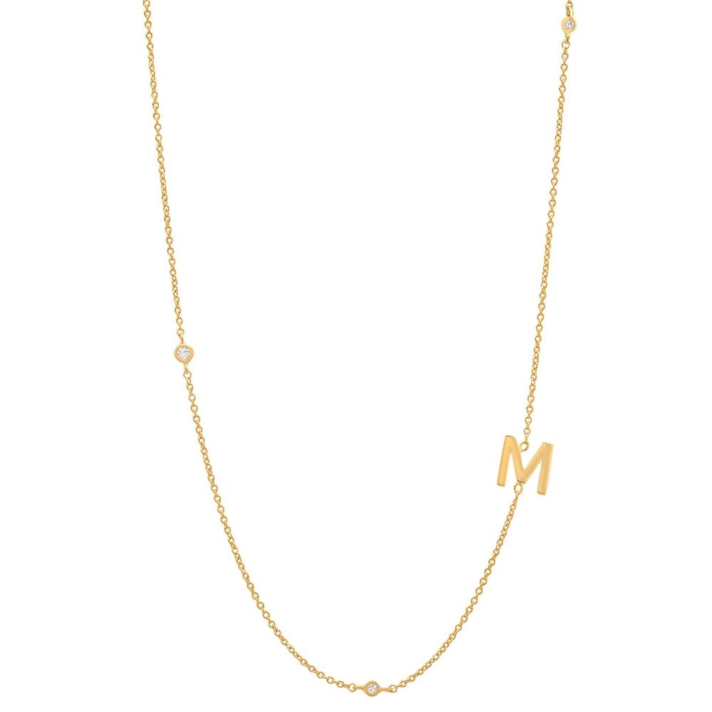 Gold Monogram CZ Necklace letter M.
