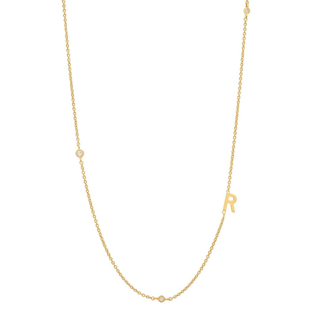 Gold Monogram CZ Necklace letter R.