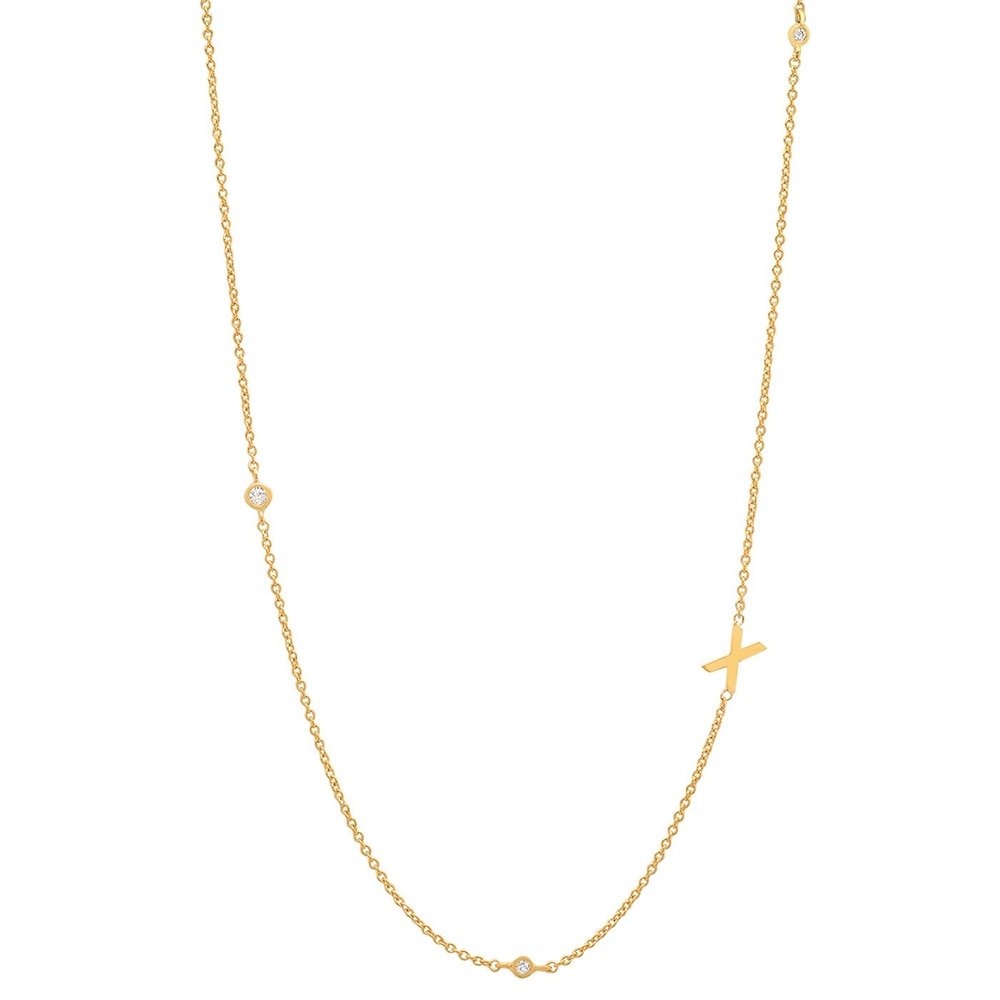 Gold Monogram CZ Necklace letter X.