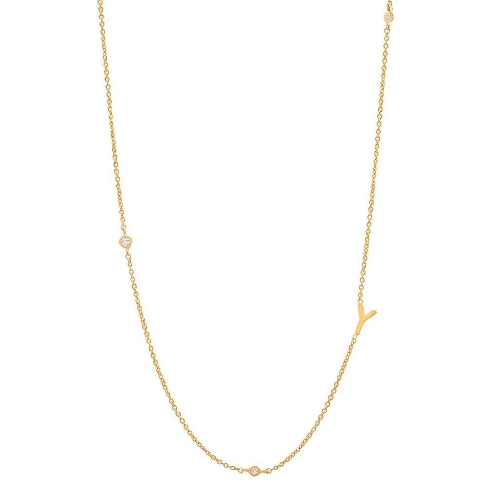 Gold Monogram CZ Necklace letter Y.