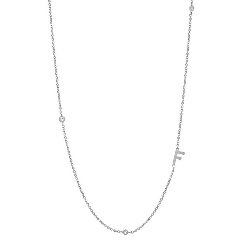 Silver Monogram CZ Necklace letter F.