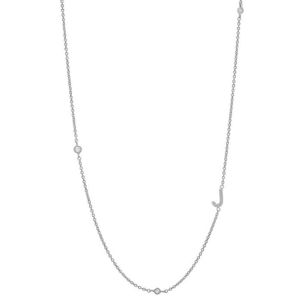 Silver Monogram CZ Necklace letter J.