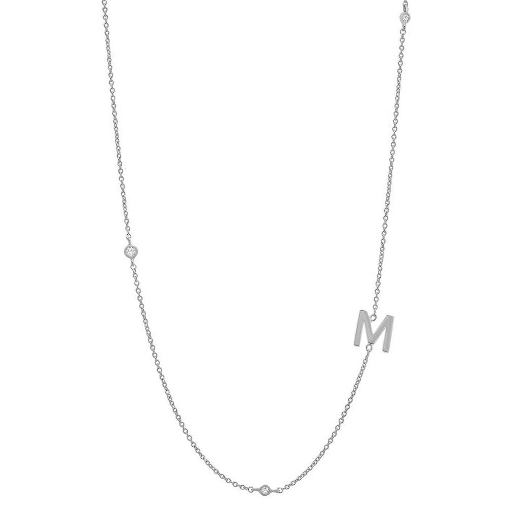 Silver Monogram CZ Necklace letter M.