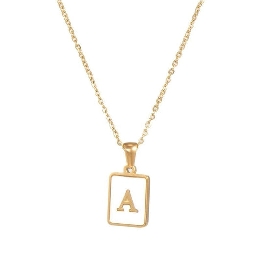 Gold Mother of Pearl Monogram Necklace, Letter A.