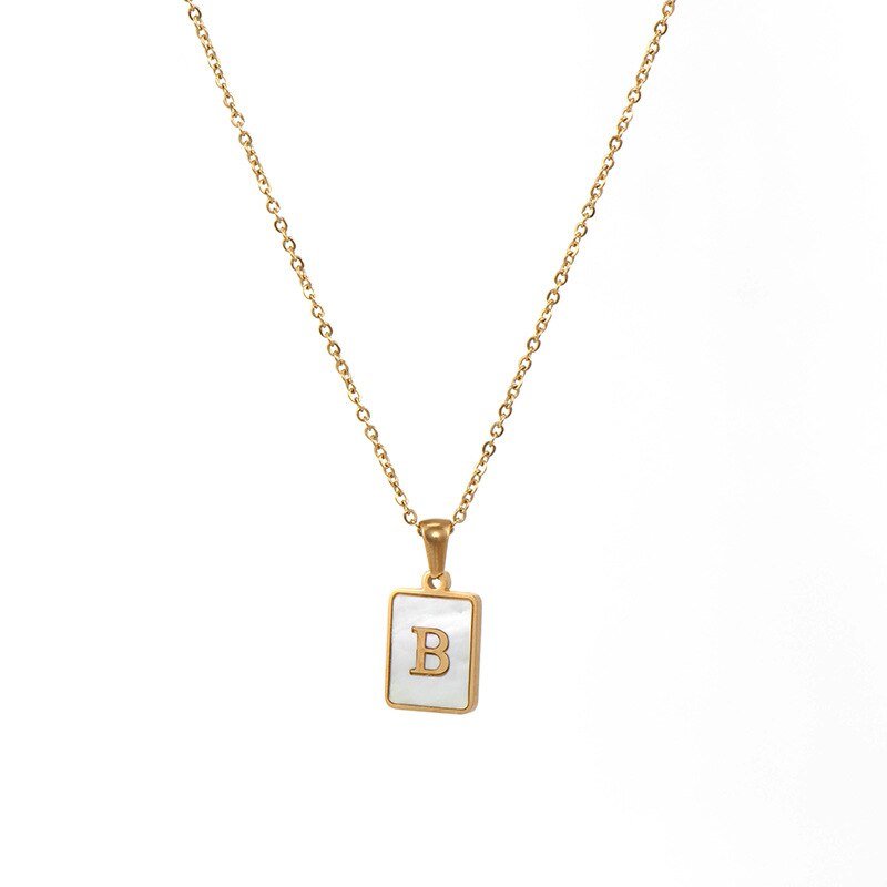 Gold Mother of Pearl Monogram Necklace, Letter B.