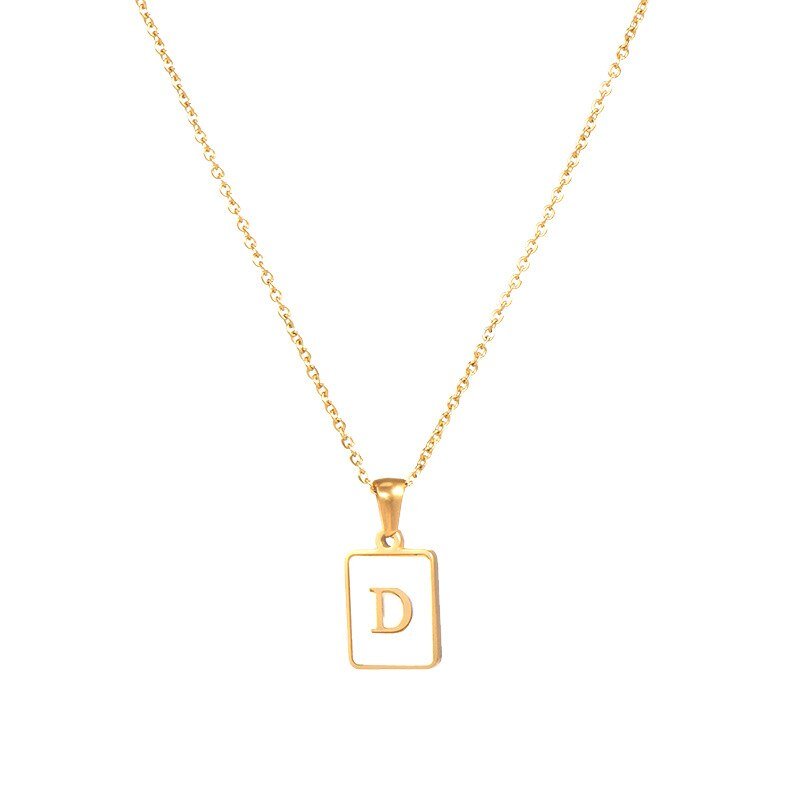 Gold Mother of Pearl Monogram Necklace, Letter D.