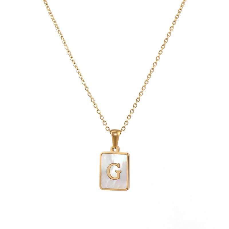 Gold Mother of Pearl Monogram Necklace, Letter G.