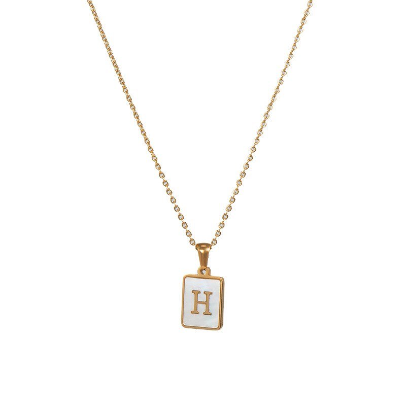 Gold Mother of Pearl Monogram Necklace, Letter H.